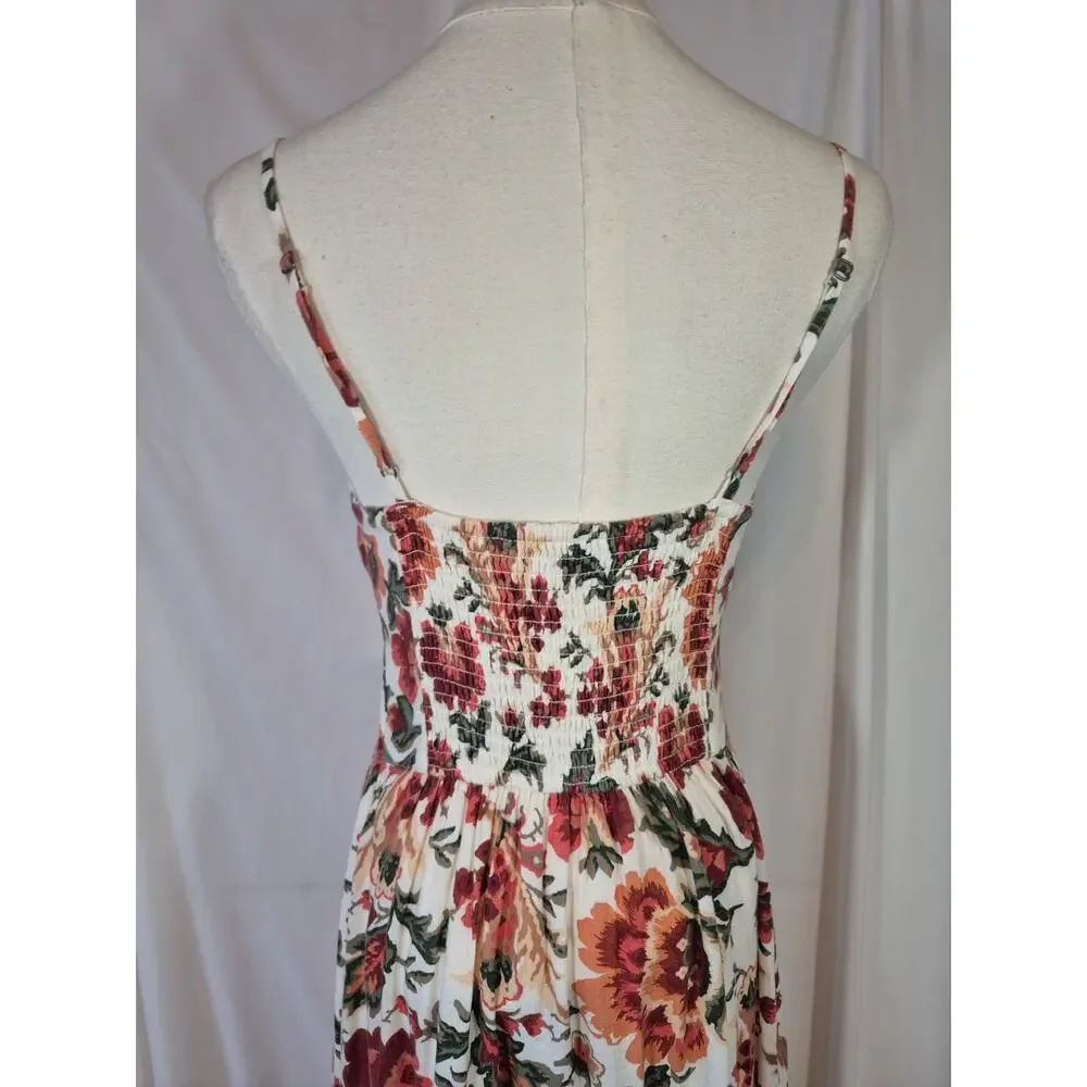 Abercrombie And Fitch Linen Blend Orange Green Floral Maxi Dress Small